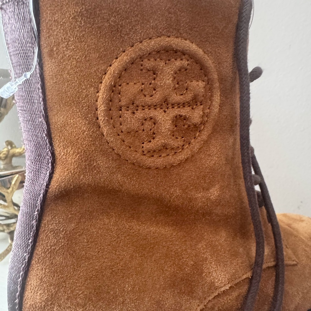 New Tory Burch Tan Suede Ankle Booties s5.5M miller embossed suede combat boots - Picture 8 of 14